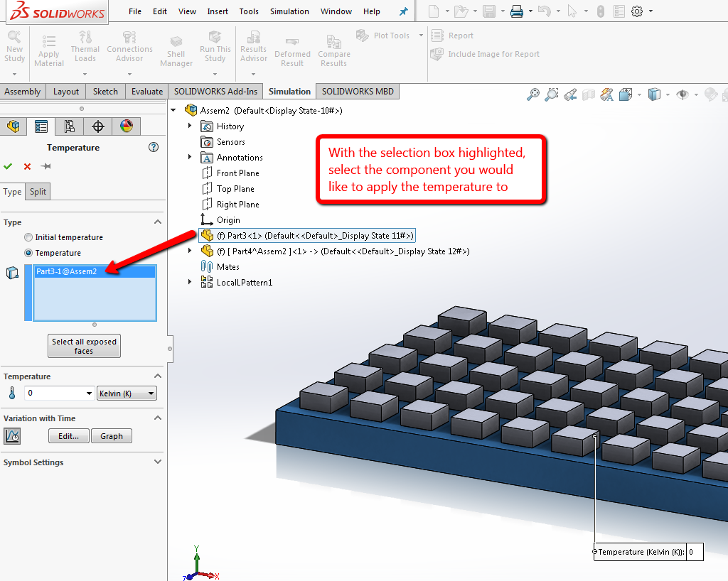 Select part from graphics area feature tree