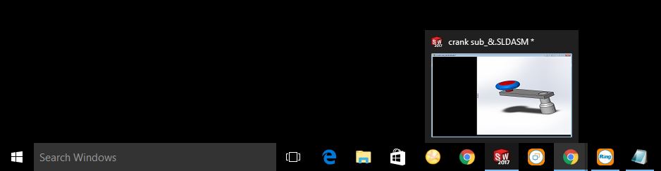 Taskbar with SolidWorks Highlighted showing the SolidWorks window