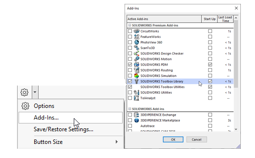 Showing the add-in dropdown menu and the Toolbox Library option