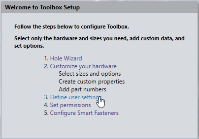 Showing the Toolbox Setup menu