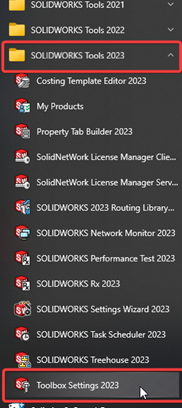 Showing the Toolbox Location in the Start menu