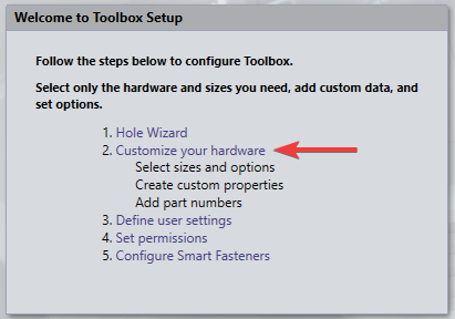Showing the Toolbox Setup menu