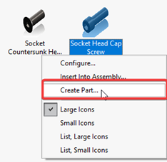 The Create part option in the Task Pane