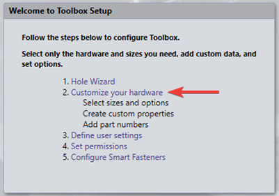 Toolbox Setup Welcome menu