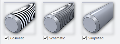 Shows the different thread options and how they will display