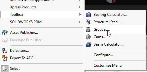 Image of the gooves loactions in the Tools dropdown menu