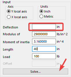 Image showing the beam calculator dialog box