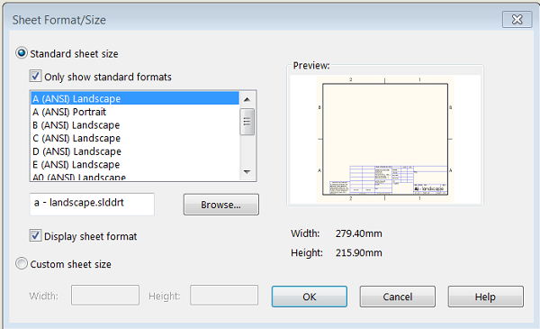 example of sheet format correctly populating a list of sheet formats in sheet properties