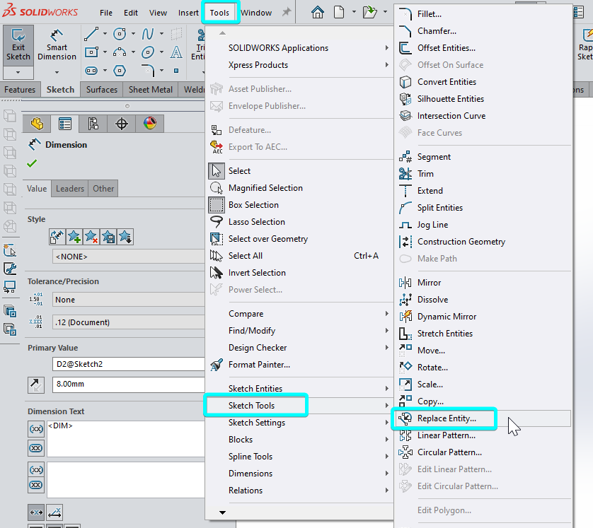 Replace Entity location in the tools menu