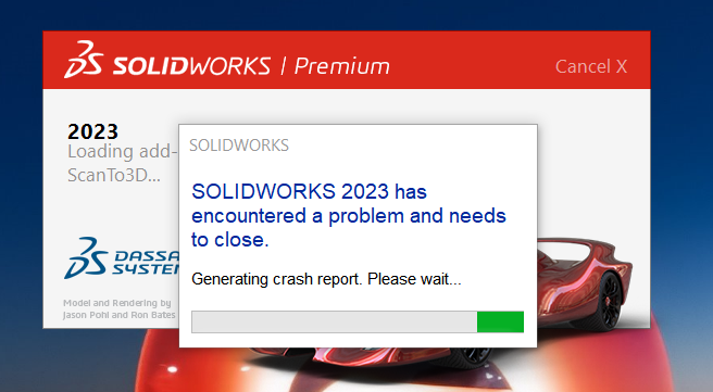 SOLIDWORKS crashing while showing Loading add-in on the splash screen