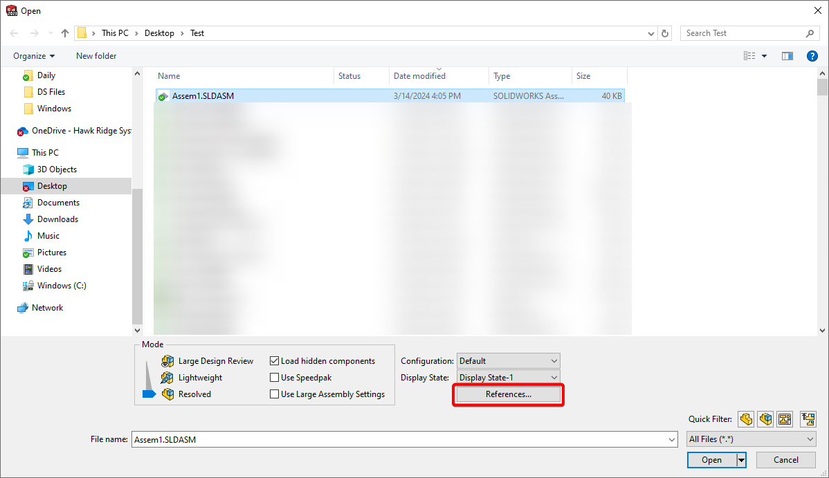 Image of he File explorer window with refrences button highlighted