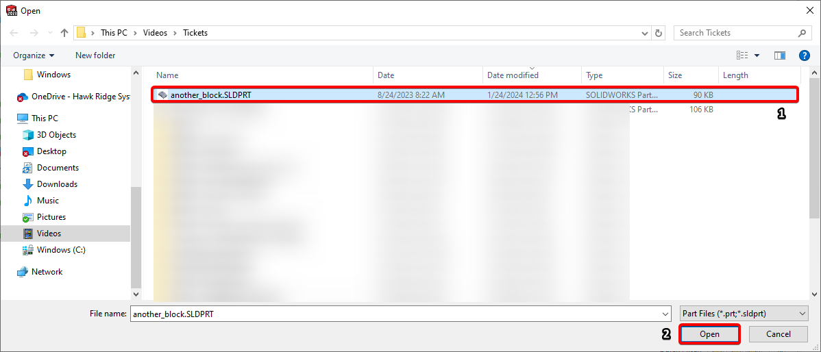 Image of he File explorer window with the open button highlighted