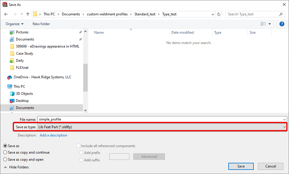 shows the locaiton of the save as type dropdown menu