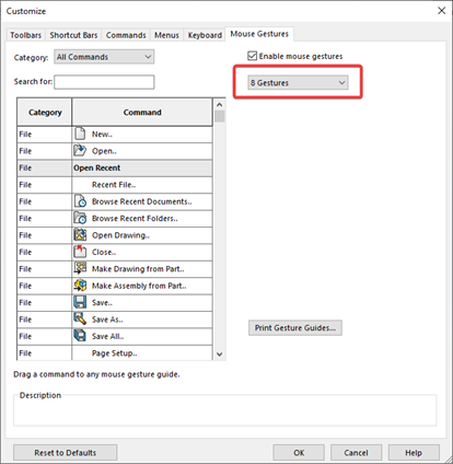 Image showing the mouse gesture customization menu