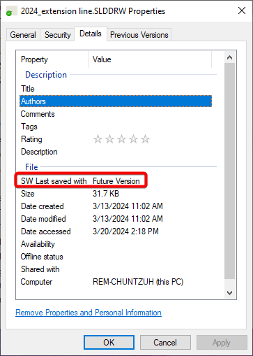 Image of Properties menu result for future version example