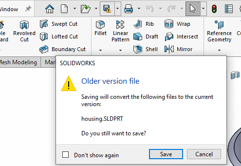 Image of older version file warning