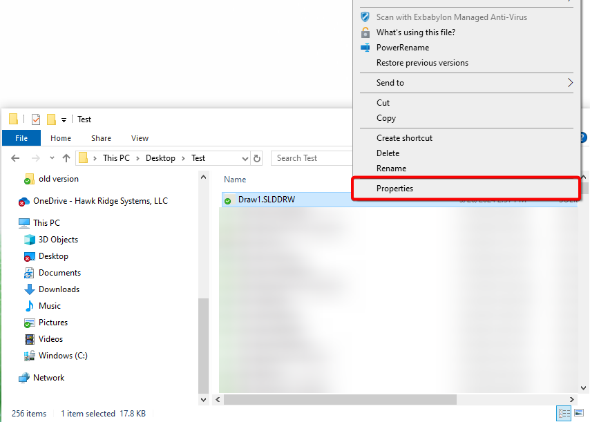 Image of file right click properties menu