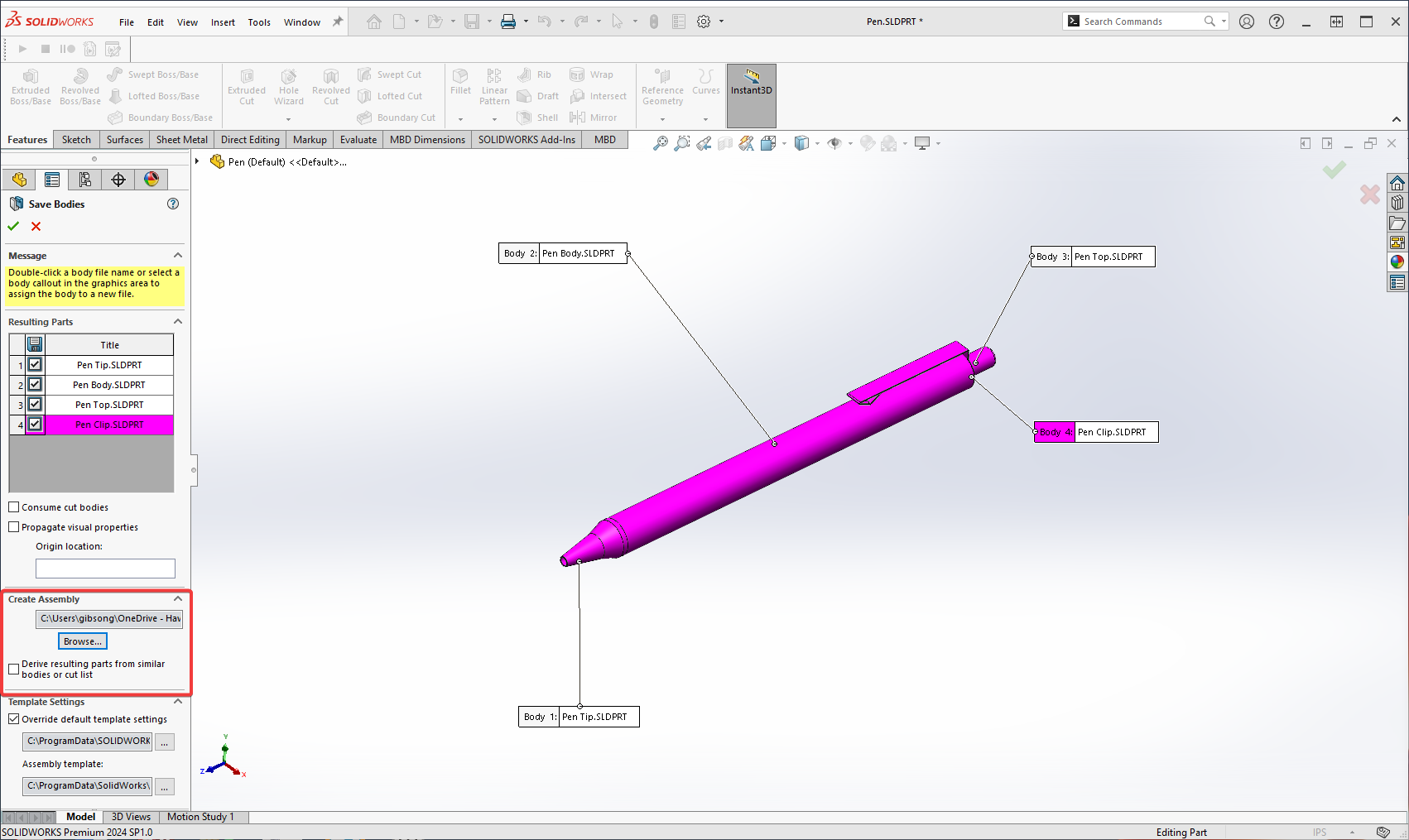 Image of the Create Assembly options