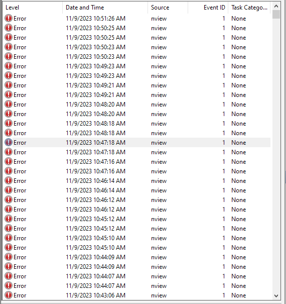 Image of nview error in event log