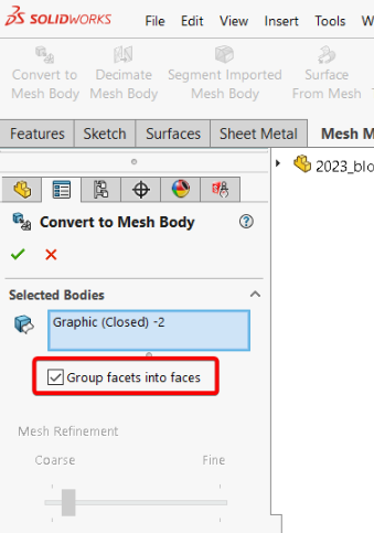 convert to mesh body property manager content
