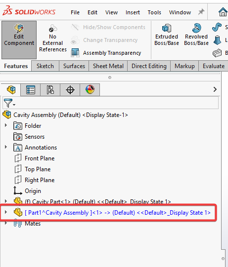 Showing the part name in the feature tree
