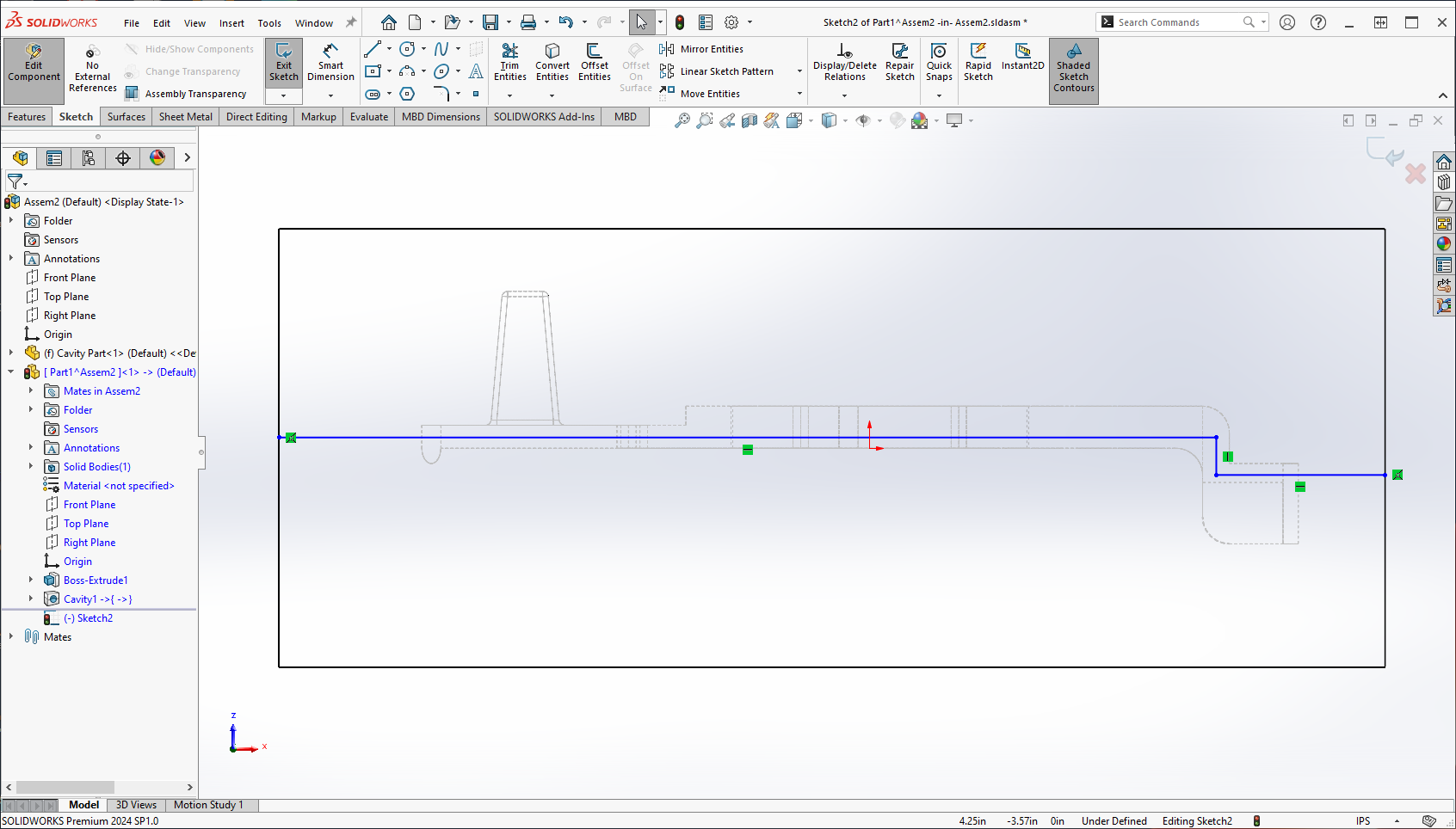 Image showing the sketch on the hidden lines shown view