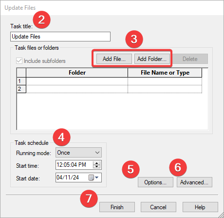 The update files task menu