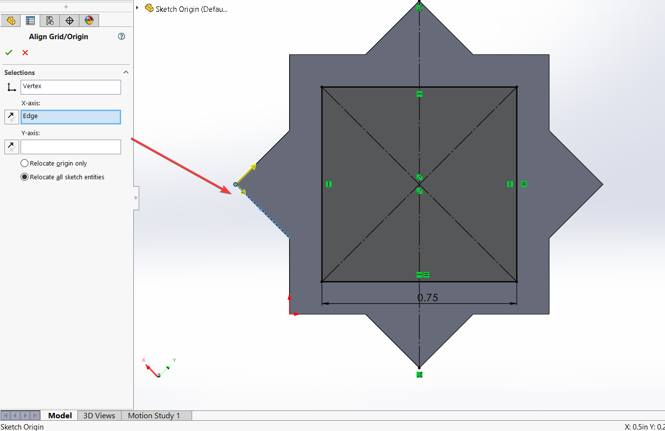 Align Grid/Origin tool with Vertex selected