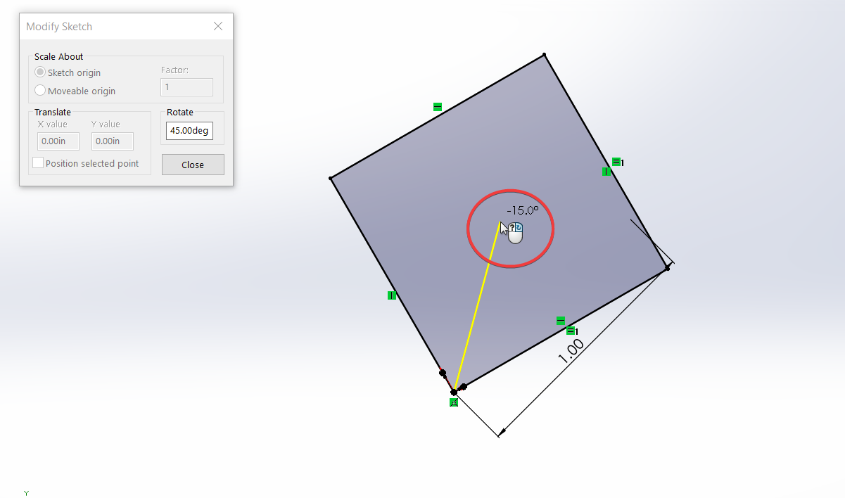 Right mouse button rotate within Modify Sketch tool