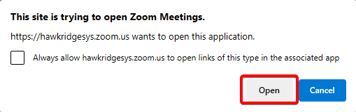 Open Zoom Meeting Dialog Box
