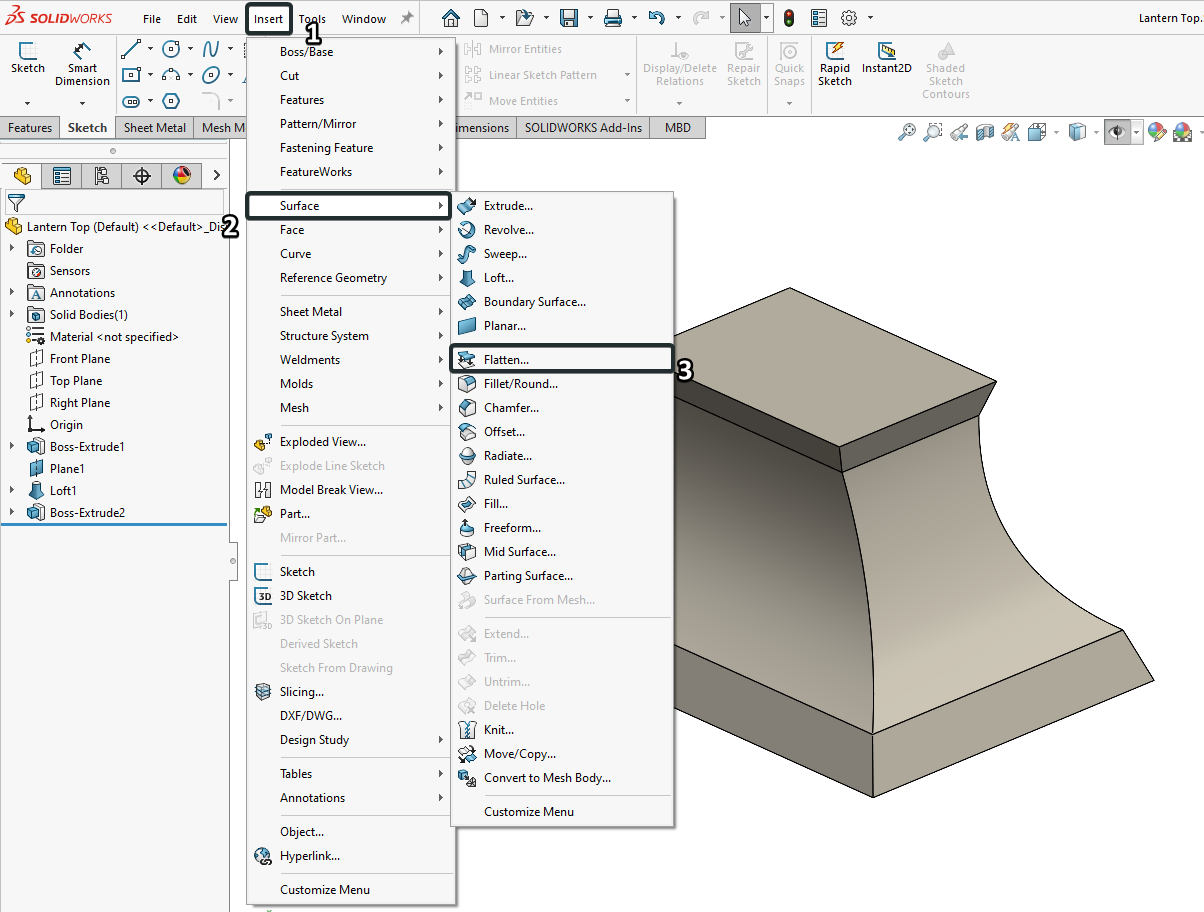 where to find the command, insert, surfaces, flatten.png