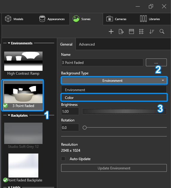 use the dropdown menu from environment type to change from environment to color.png