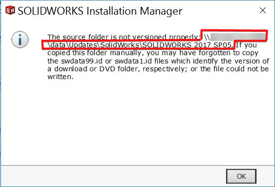 Source Folder Version Error Path for swdata99.id file SOLIDWORKS