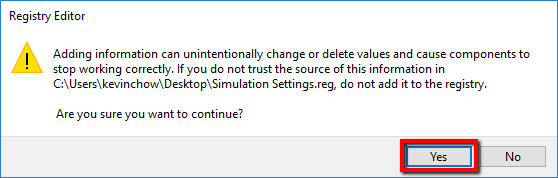 Apply Simulation registry key