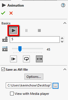 Press the play button to play the animation and export it