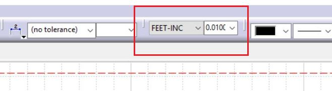 Numerical Display showing FEET-INC as the default