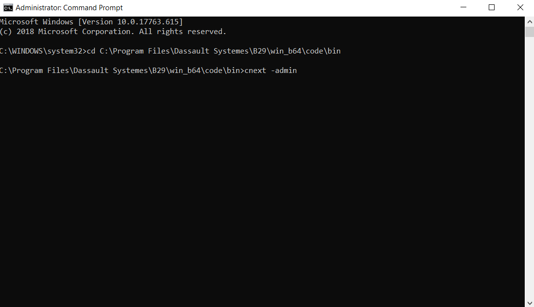 cnext -admin typed into the Command Prompt
