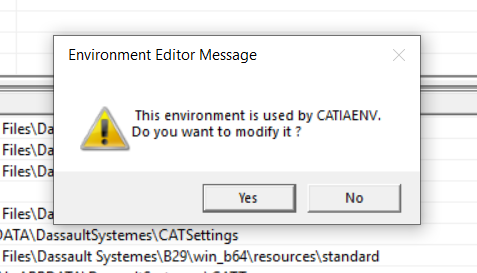 Environment Editor modify confirmation message