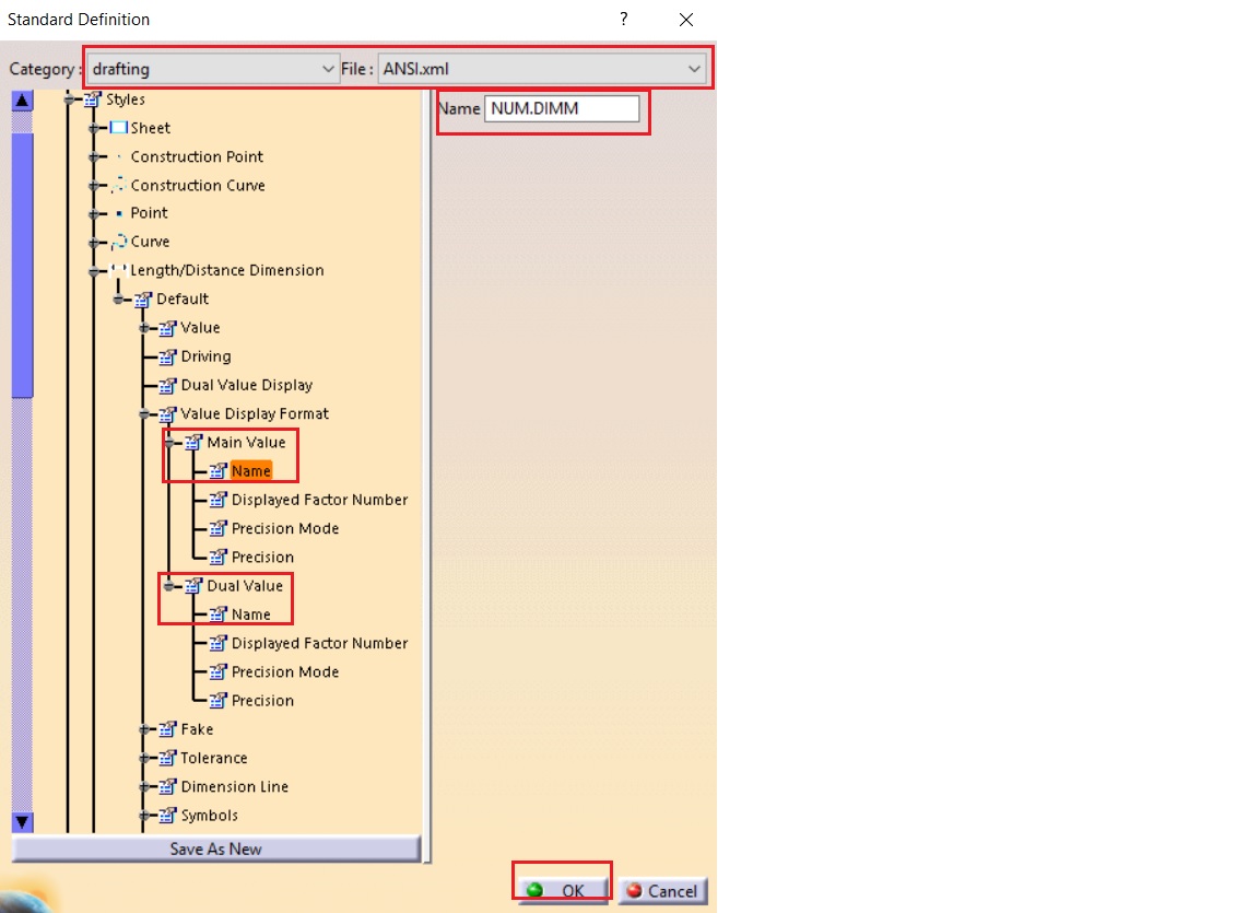 Demonstrates the Standards Menu and tree to navigate to the Value Display Format