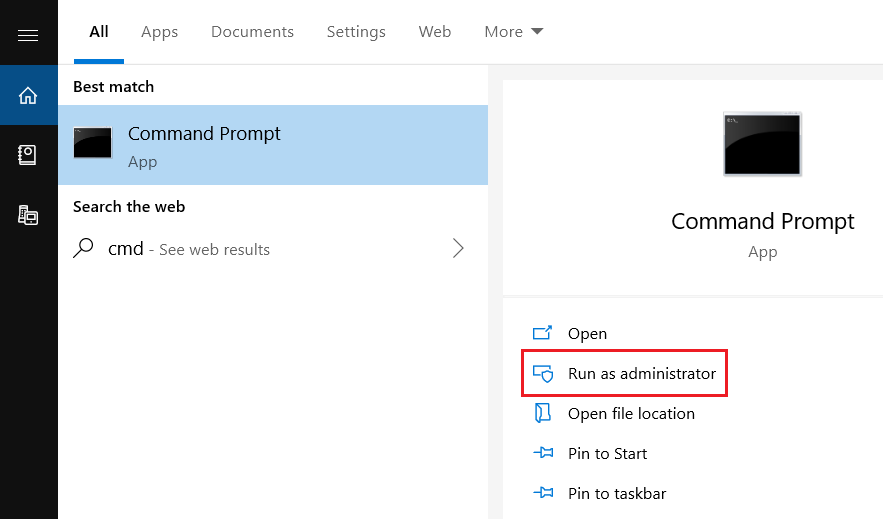 Start Menu, opening the Command Prompt as Administrator