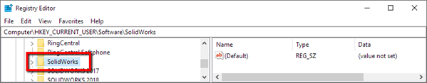 Browse to the folder named HKEY_CURRENT_USER/Software/SolidWorks
