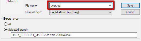 Name the file user.reg and save it