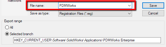 name it PDMWORKS.reg and save it