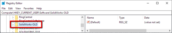 Right-click on the general SolidWorks folder and rename it SOLIDWORKS-OLD
