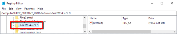Right-click on the general SolidWorks folder and rename it SOLIDWORKS-OLD