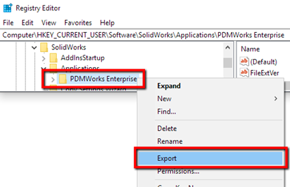Export the PDMWORKS Enterprise Folder