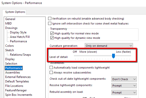 Level of detail slider