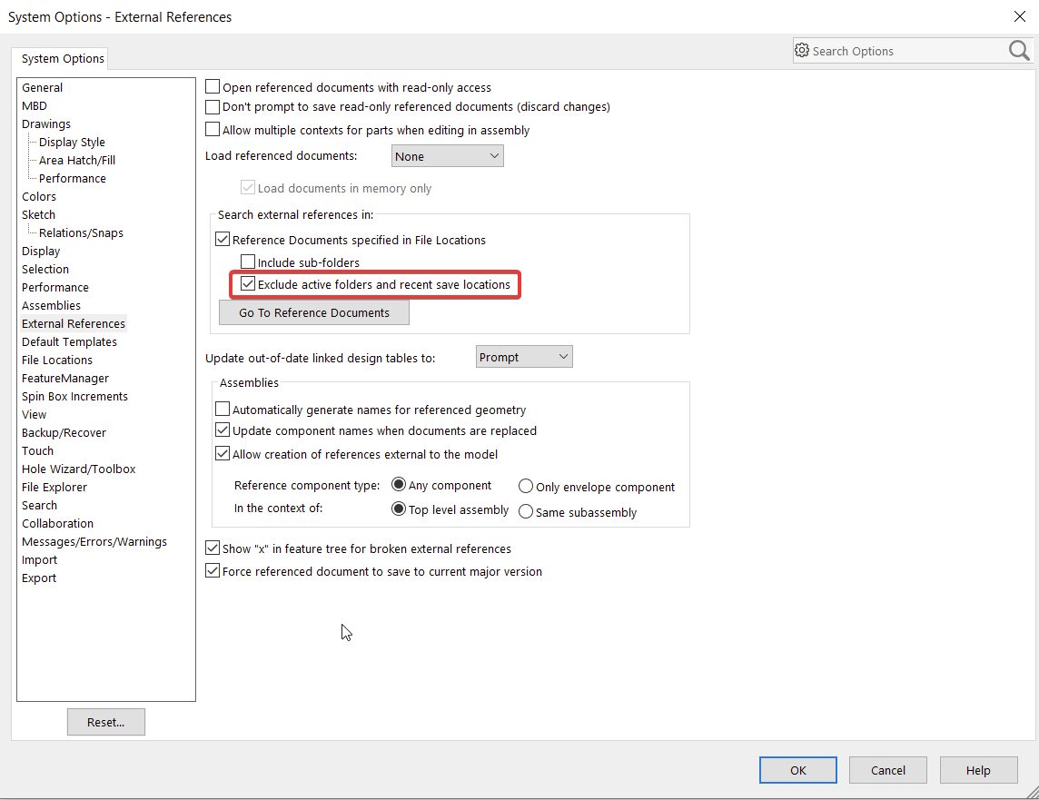 Exclude Active Folders and Save Location Setting
