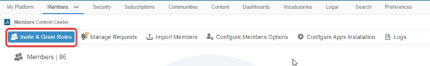 The Members Control Center with the Invite & Grant Roles tab highlighted and selected.