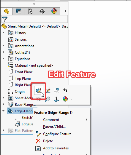 Locating the edit feature button